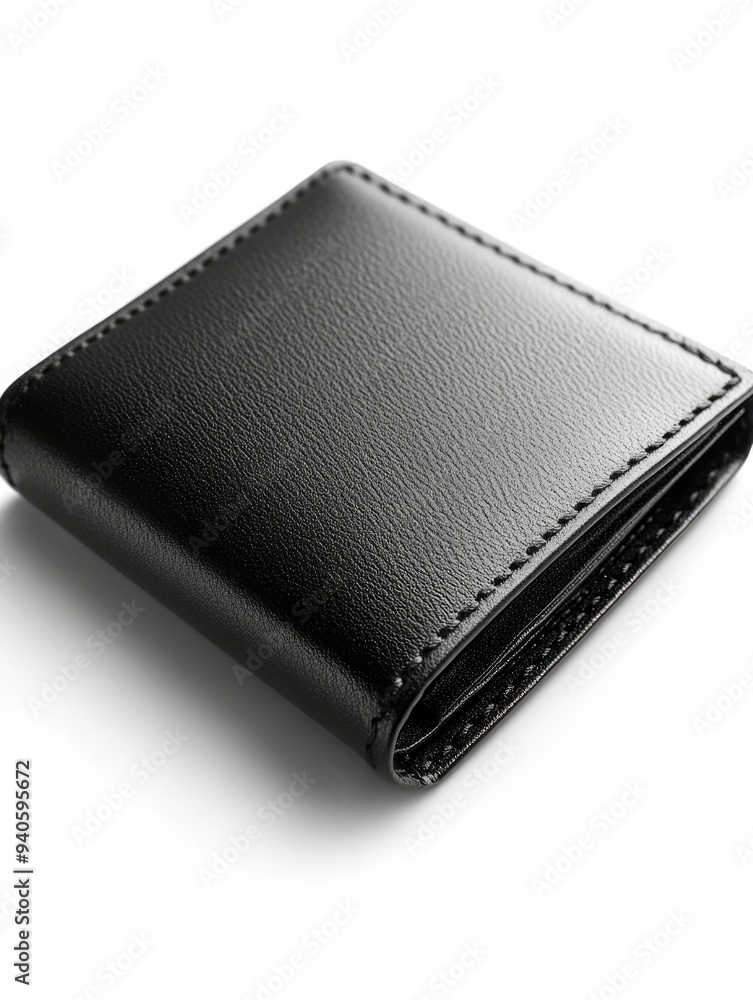 Black Leather Wallet with Stitched Edges Black Leather Wallet with Stitched Edges