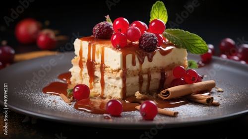 a sumptuous dessert of apple cinnamon loaded with caramel syrup photo