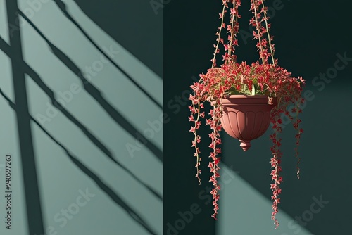 3D Unique Hoya Kerrii Plant with Romantic Hanging Vines on Dark Background photo