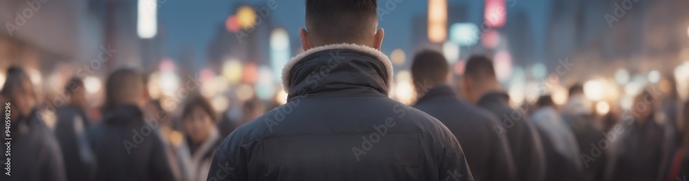 Security Guard in Vibrant Urban Setting with City Lights, Creati Security Guard in Vibrant Urban Setting with City Lights, Creati