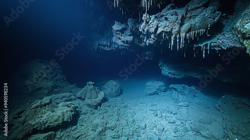 Fototapeta Naklejka Na Ścianę i Meble -  a deep-sea seamount with mysterious caves and overhangs