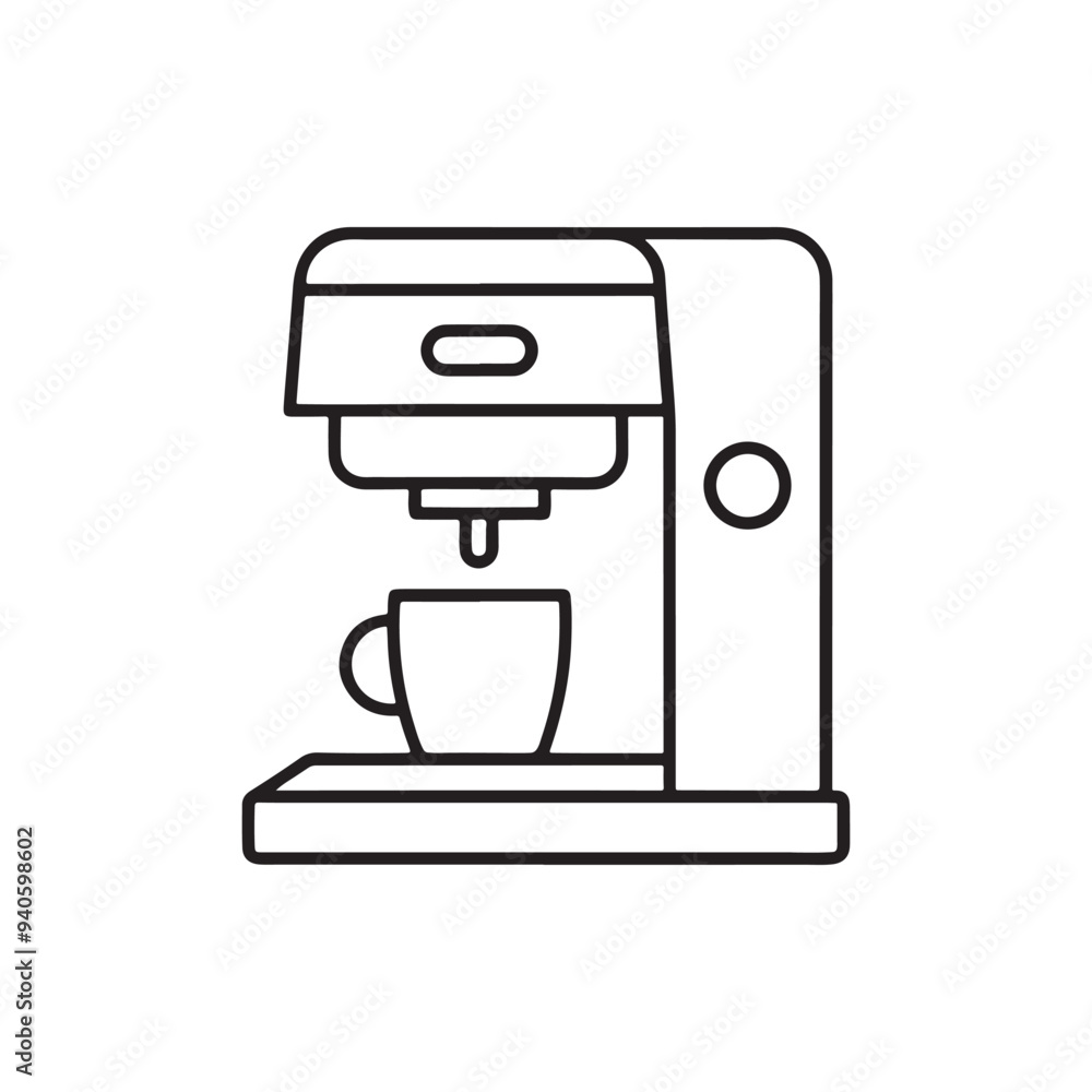 Coffee machine icon. Coffee equipment vector illustration. Icon coffee machine with cup in flat line icon on white background. Coffee machine icon. Coffee equipment vector illustration. Icon coffee machine with cup in flat line icon on white background.