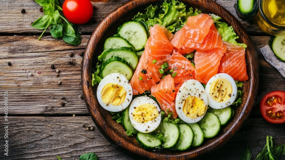 Salmon salad with boiled eggs Salmon salad with boiled eggs