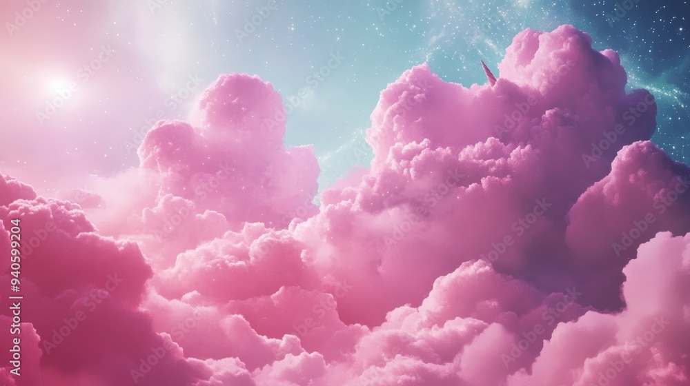 Ethereal Background of Pink Clouds and Twinkling Stars with Fluffy Clouds for Fantasy or Dreamy Concepts Generative AI Ethereal Background of Pink Clouds and Twinkling Stars with Fluffy Clouds for Fantasy or Dreamy Concepts Generative AI