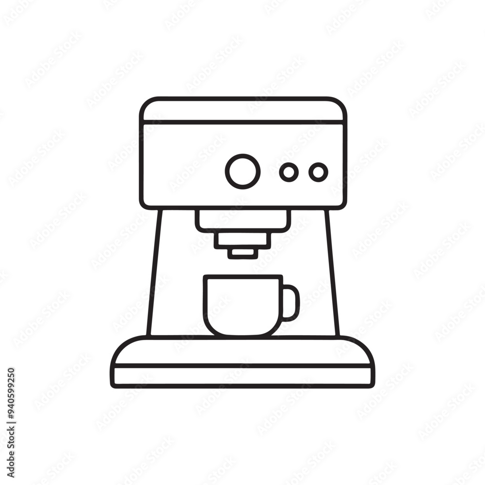 Coffee machine icon. Coffee equipment vector illustration. Icon coffee machine with cup in flat line icon on white background. Coffee machine icon. Coffee equipment vector illustration. Icon coffee machine with cup in flat line icon on white background.