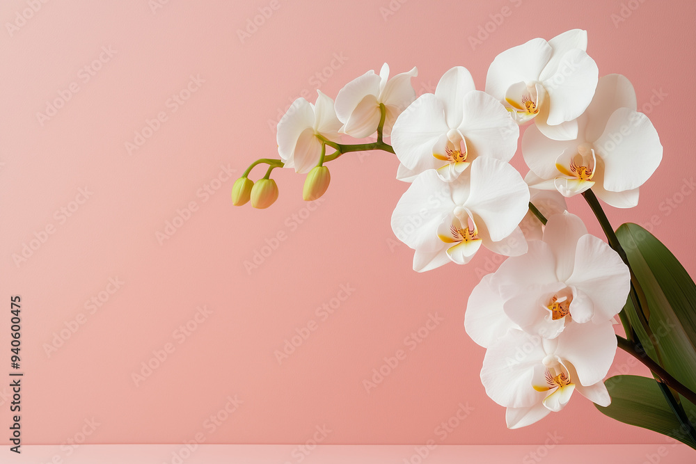 Fototapeta premium Orchids in Bloom: Showcase on a Blush Pink Background