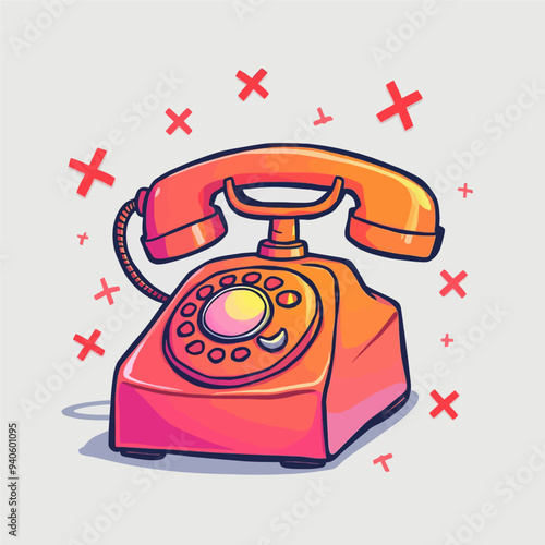 Retro-style telephone with vibrant colors and red x's around it