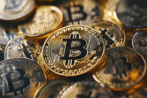 Bitcoin-Münzen – Kryptowährung in realistischer Darstellung