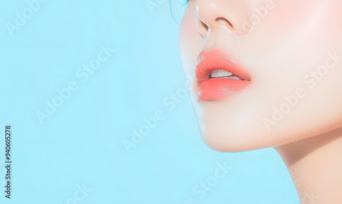 Korean beauty model with clear skin, close-up of face, Generative AI