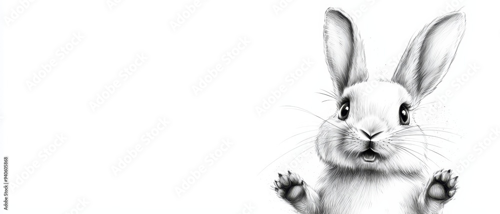 Fototapeta premium rabbit, sitting on hind legs, gazing at camera