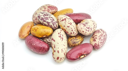 Scarlet runner variety butter beans with speckled colors. photo