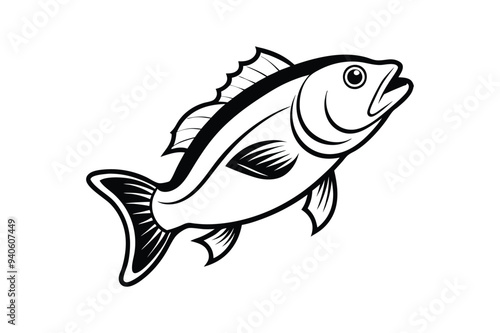Bass fish sits icon silhouette vector illustration