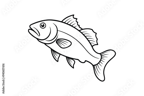 Bass fish sits icon silhouette vector illustration