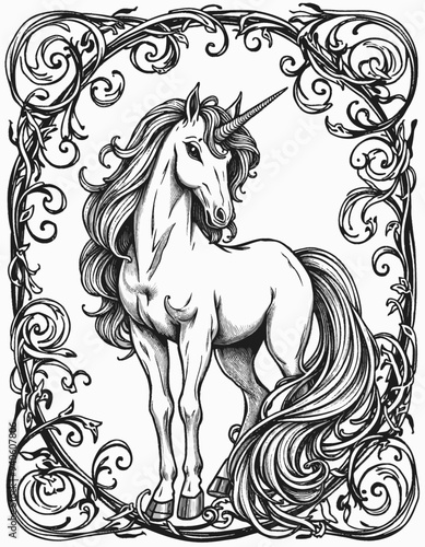 Unicorn in a floral frame