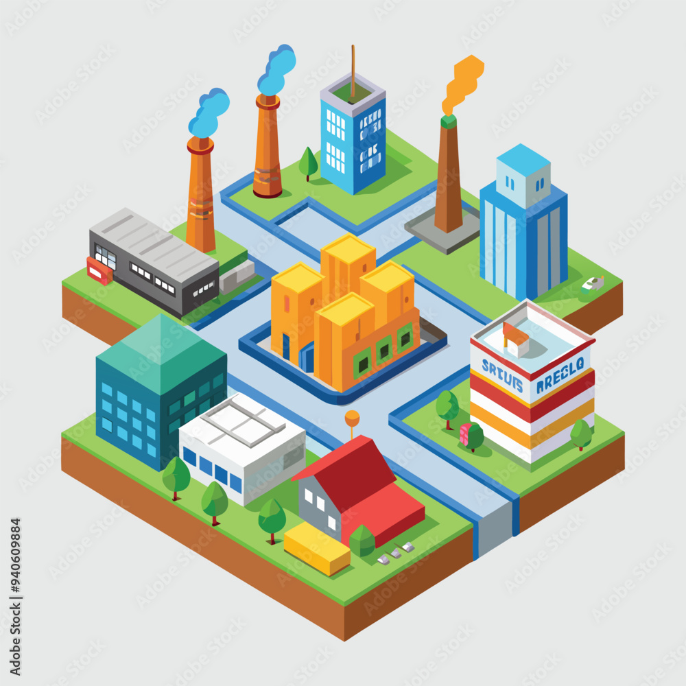 vector isometric buildings and industry illustration vector vector isometric buildings and industry illustration vector