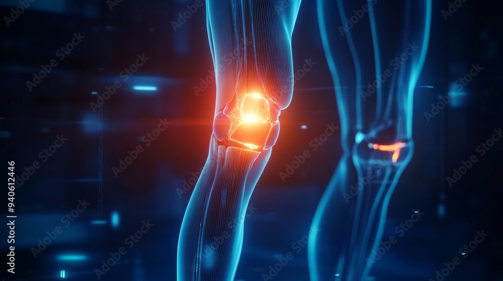 Glowing Knee Pain Concept for Medical Illustrations Generative AI Glowing Knee Pain Concept for Medical Illustrations Generative AI