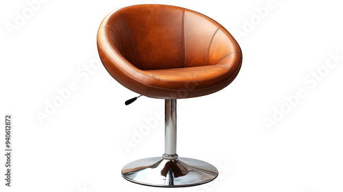 Modern Brown Leather Bar Stool with Chrome Base photo