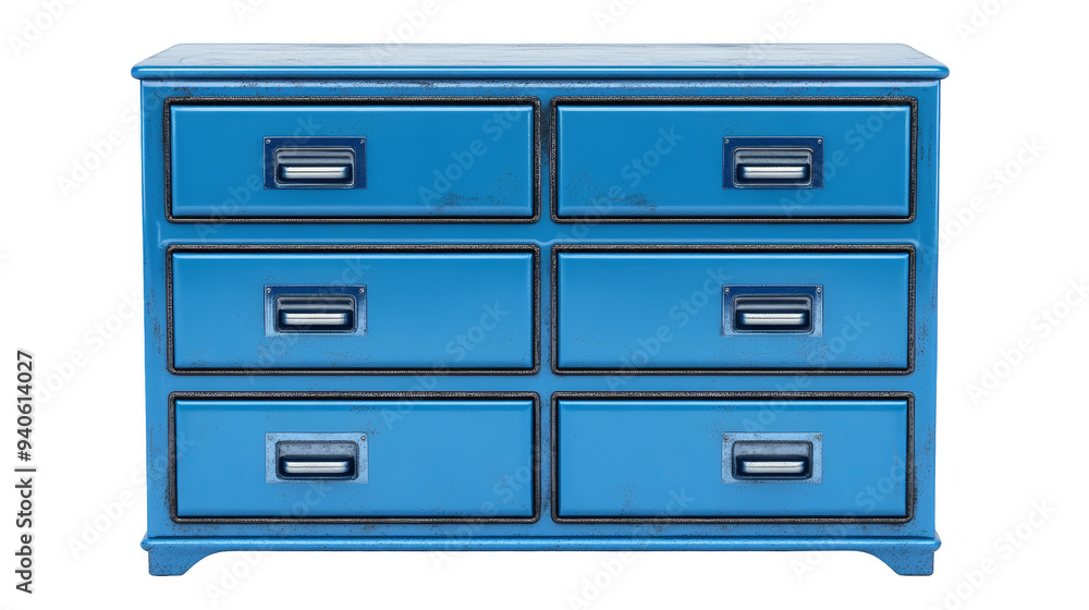 Blue Wooden Chest of Drawers with Metal Handles Blue Wooden Chest of Drawers with Metal Handles