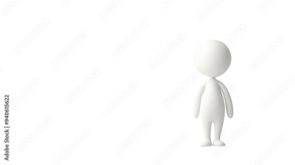 3D White Cartoon Character Standing with Copy Space 3D White Cartoon Character Standing with Copy Space