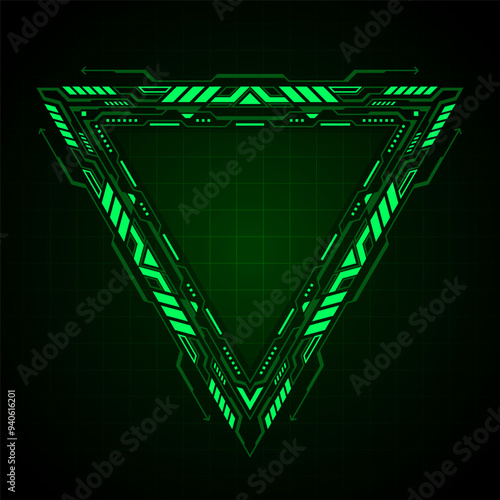 Abstract green geometric triangle frame technology futuristic hud design for digital media.
