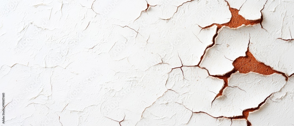 A tight shot of peeling paint on a pristine white wall, revealing more paint beneath, with flakes of paint coming loose from the previous layer A tight shot of peeling paint on a pristine white wall, revealing more paint beneath, with flakes of paint coming loose from the previous layer