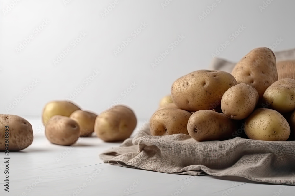 Fresh Potatoes Displayed on a Wooden Board Capturing the Rustic Charm and Natural Texture Perfect for Food Photography Fresh Potatoes Displayed on a Wooden Board Capturing the Rustic Charm and Natural Texture Perfect for Food Photography