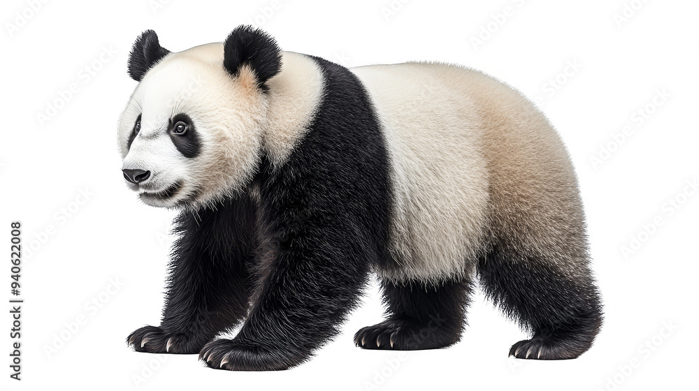 Fototapeta premium Cute giant panda bear walking isolated transparent background