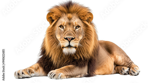 Majestic lion with powerful gaze  isolated transparent background