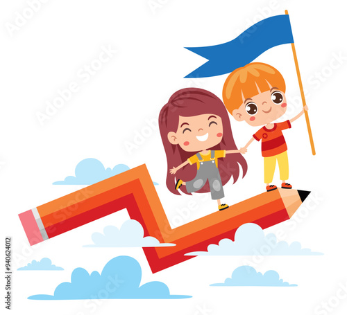 Success Concept With Kids And Pencil