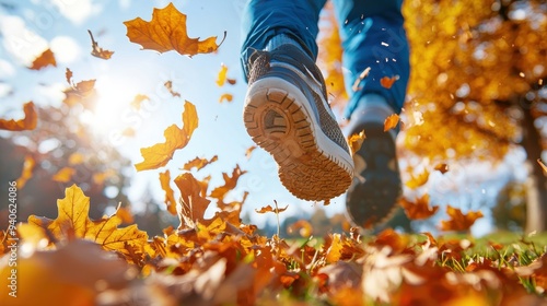 foot jumping  in autumn 