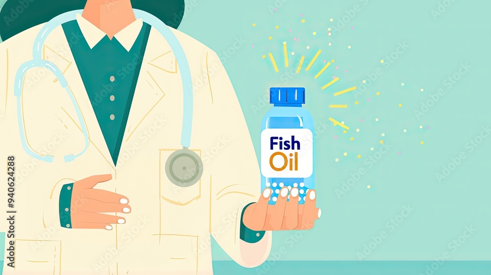 Doctor holding and recommending Fish Oil supplement Doctor holding and recommending Fish Oil supplement