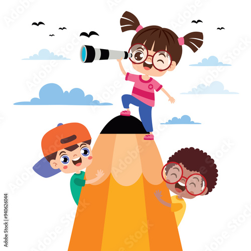 Success Concept With Kids And Pencil