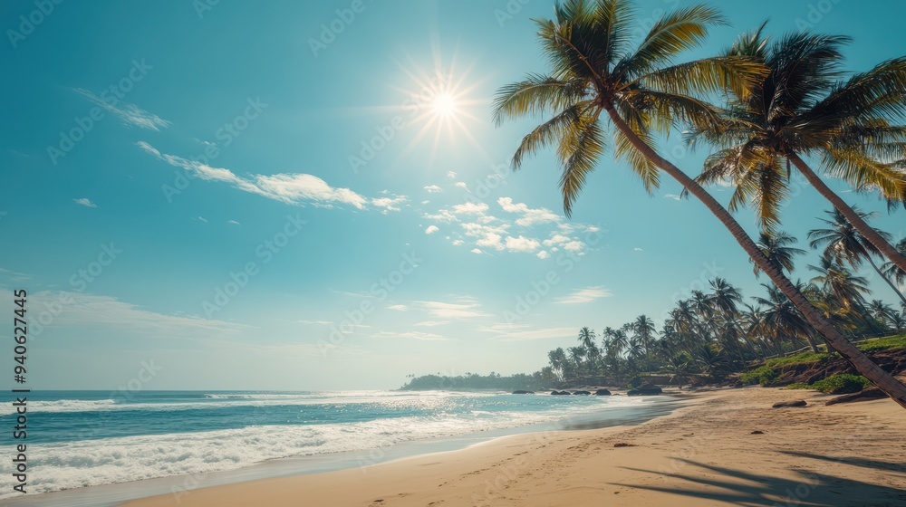 Fototapeta premium Serene Tropical Beach with Swaying Palms