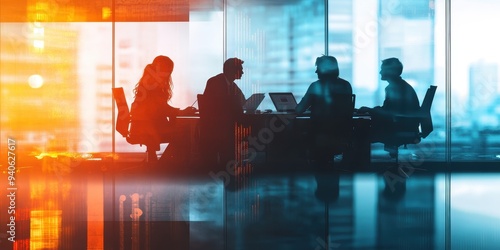 Wallpaper Mural Double exposure of a formal business meeting focused on collaboration and strategic discussion in an office setting Torontodigital.ca
