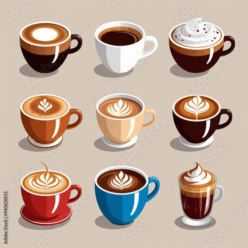 illustration featuring a collection of coffee icons, each representing a different type of coffee.