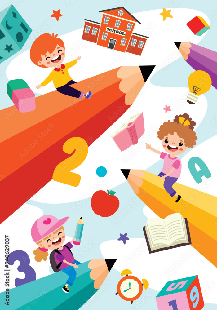Success Concept With Kids And Pencil Success Concept With Kids And Pencil