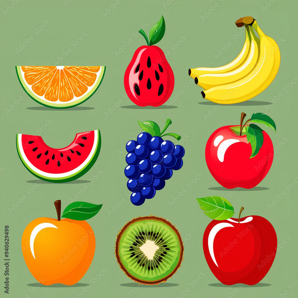 illustration featuring a collection of fruit icons, each representing a different type of fruit. illustration featuring a collection of fruit icons, each representing a different type of fruit.