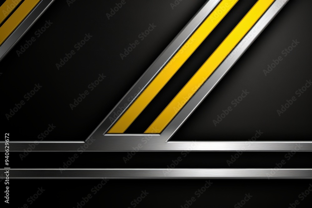Abstract Metallic Stripes: Bold and modern graphic design featuring intersecting silver and yellow stripes on a black background. The minimalist and graphic design creates a unique and stylish visual Abstract Metallic Stripes: Bold and modern graphic design featuring intersecting silver and yellow stripes on a black background. The minimalist and graphic design creates a unique and stylish visual