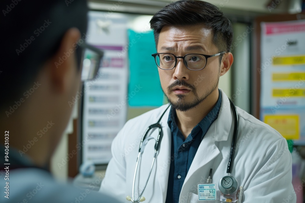 A doctor reviews and discusses a patient’s vaccination history and updates during. The room is well-organized and informative, Generative AI A doctor reviews and discusses a patient’s vaccination history and updates during. The room is well-organized and informative, Generative AI