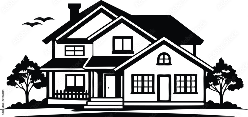 mordern house silhouette illustration black and white mordern house silhouette illustration black and white