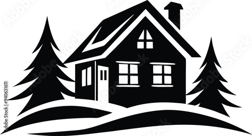 mordern house silhouette illustration black and white