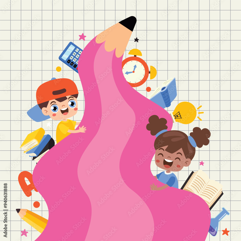 Success Concept With Kids And Pencil