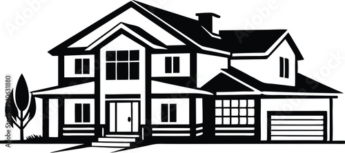 mordern house silhouette illustration black and white