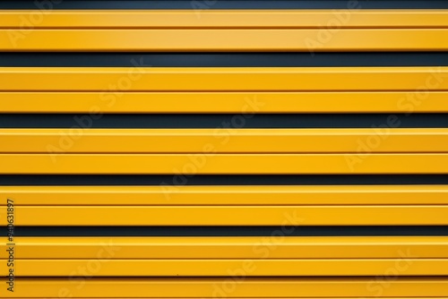 Yellow and Black Stripes: A close-up shot of a yellow metal surface with black stripes, creating a minimalist abstract background perfect for graphic design projects. The image evokes a sense of struc photo