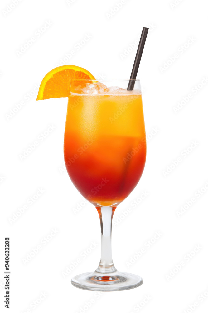 A refreshing tropical cocktail served in a crystal glass, garnished with an orange slice, perfect for summer enjoyment. A refreshing tropical cocktail served in a crystal glass, garnished with an orange slice, perfect for summer enjoyment.