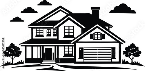 mordern house silhouette illustration black and white