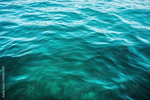 Blue green surface of the ocean in Catalina Island California with gentle ripples on the surface and light refracting , ai