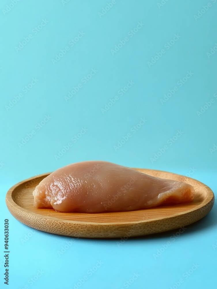 Fototapeta premium Raw Chicken Breast on a Wooden Plate