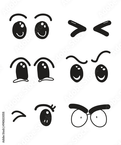 Set of cartoon eyes handdrawn for element, facial expression, face