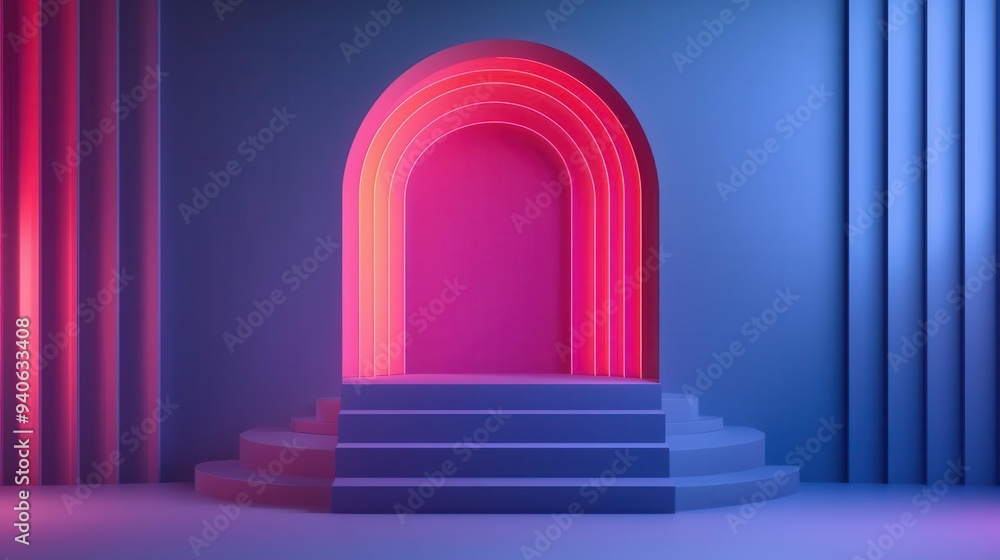 A podium surrounded by digital accolades, in a virtual recognition ceremony, futuristic, holographic displays, vibrant neon colors A podium surrounded by digital accolades, in a virtual recognition ceremony, futuristic, holographic displays, vibrant neon colors